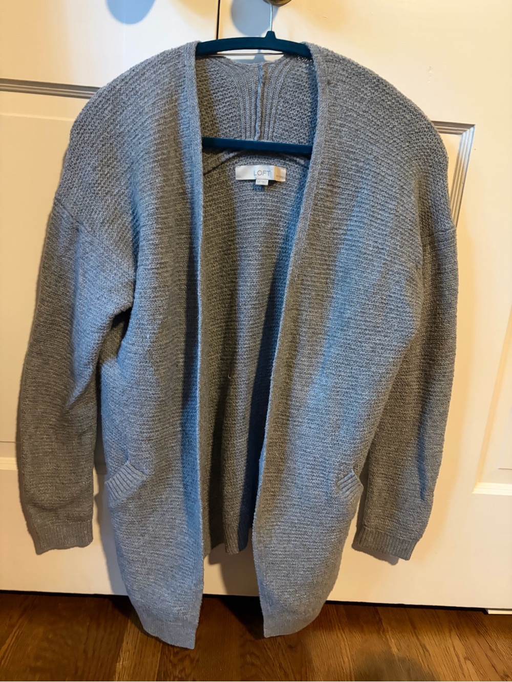 LOFT Gray Open Front Ribbed Cardigan